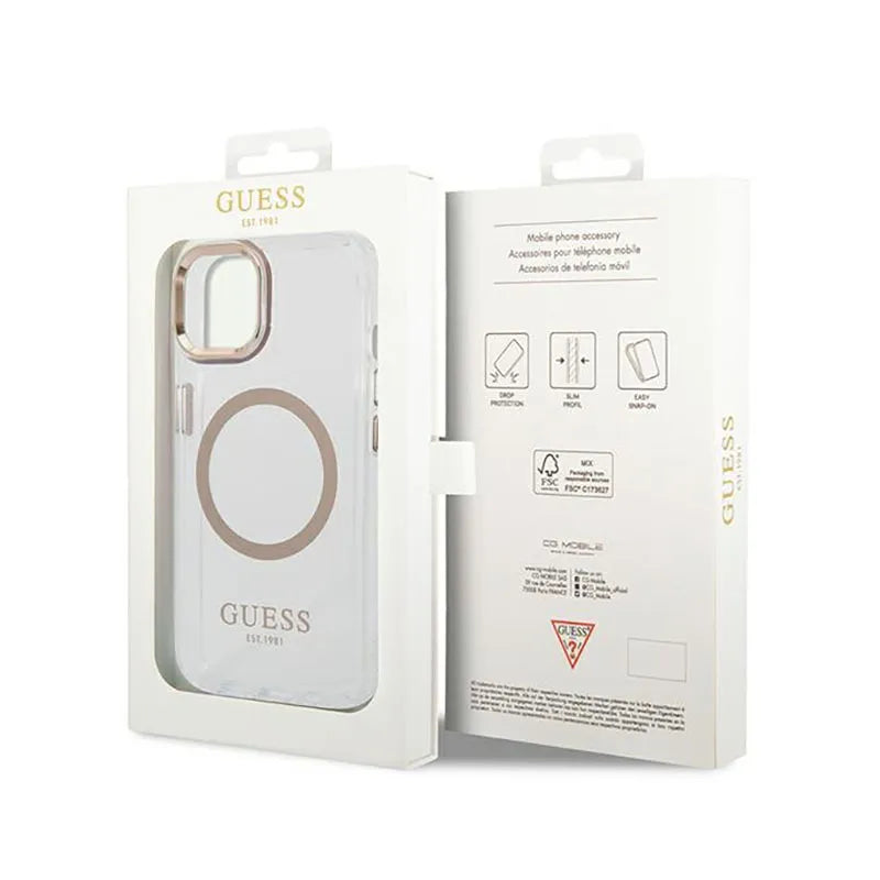 Guess Metal Outline MagSafe – dėklas iPhone 14 (skaidrus)