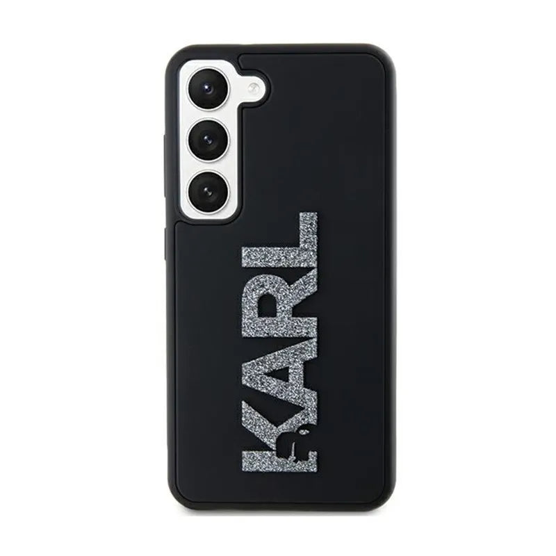 Karl Lagerfeld 3D Rubber Glitter Logo – dėklas Samsung Galaxy S23+ (juodas)