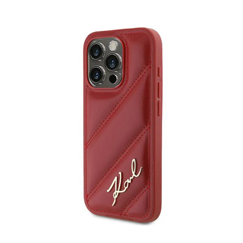 Karl Lagerfeld Diagonal Quilted Script – dėklas iPhone 15 Pro Max (raudonas)
