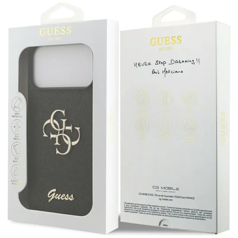 Guess Fixed Glitter Big 4G - Dėklas skirtas iPhone 17 Pro Max (juodas)