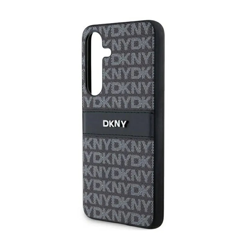 DKNY „Leather Mono Stripe & Metal Logo“ – „Samsung Galaxy S24+“ dėklas (juodas)