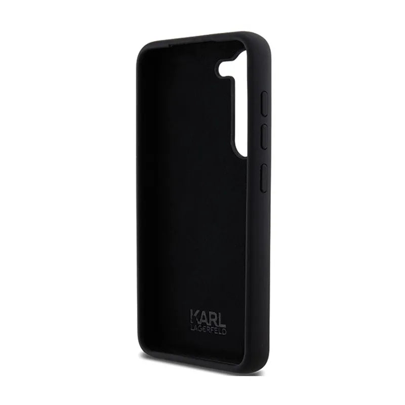 Karl Lagerfeld Silicone Karl & Choupette Metal Pin – dėklas Samsung Galaxy S24 (juodas)