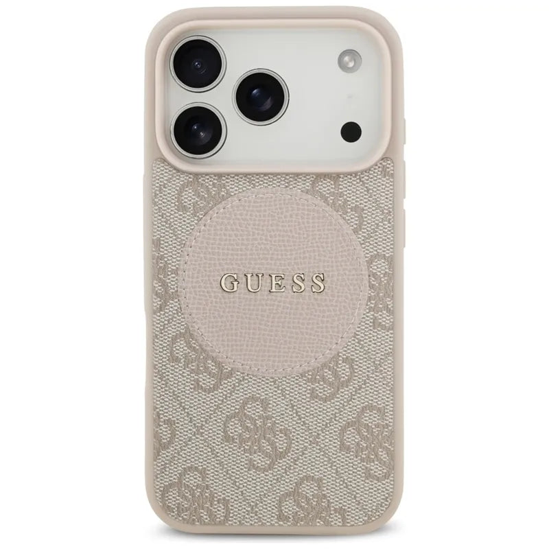 Guess 4G Circle Classic Logo MagSafe dėklas iPhone 17 Pro (rožinis)