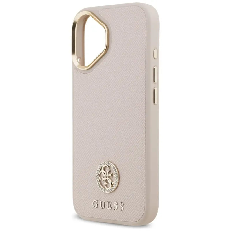 Guess Grained Strass Logo MagSafe – Dėklas iPhone 17 (rožinis)