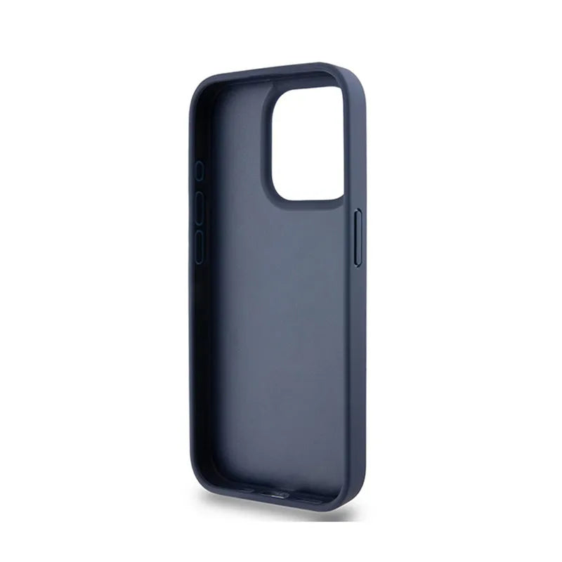 DKNY Leather Mono Stripe & Metal Logo – dėklas iPhone 15 Pro (mėlynas)