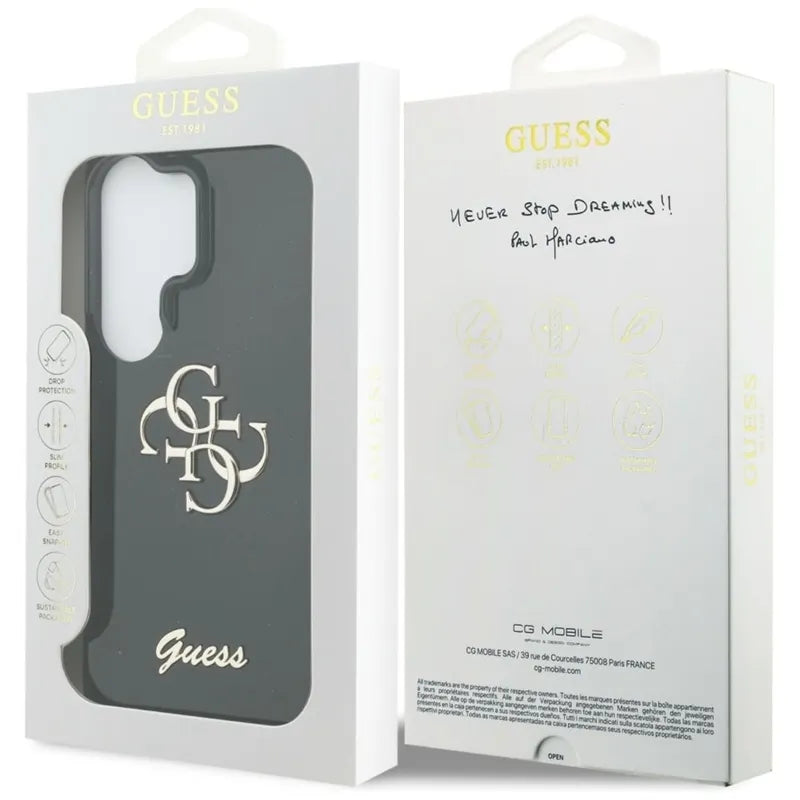 Guess IML Big Metal 4G Script – dėklas Samsung Galaxy S26 Ultra (juodas)