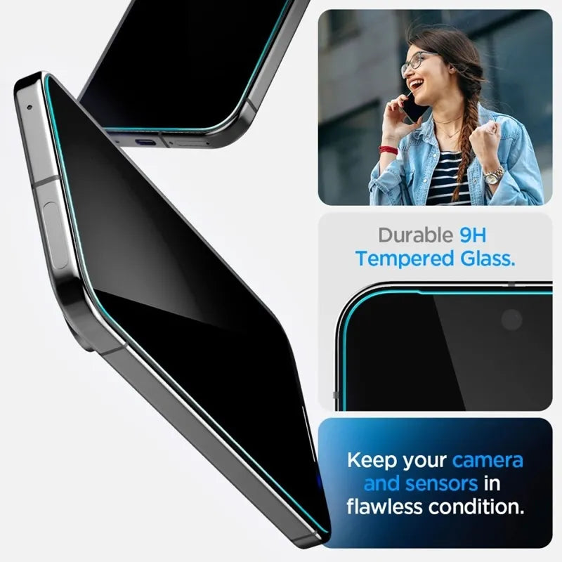 Spigen GLAS.TR EZ FIT Privacy 2 pakuotė – grūdintas stiklas su privatumo filtru, skirtas Google Pixel 9 / 9 Pro / 10 / 10 Pro (2 vnt.)
