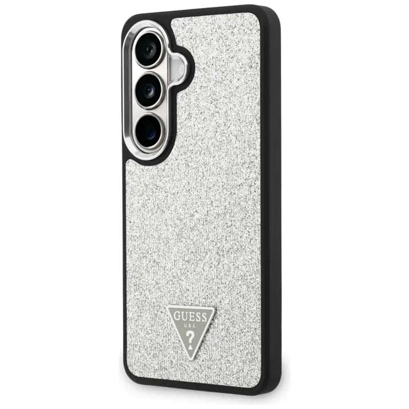 Guess Fixed Glitter Triangle MagSafe – Samsung Galaxy S26 dėklas (sidabrinis)
