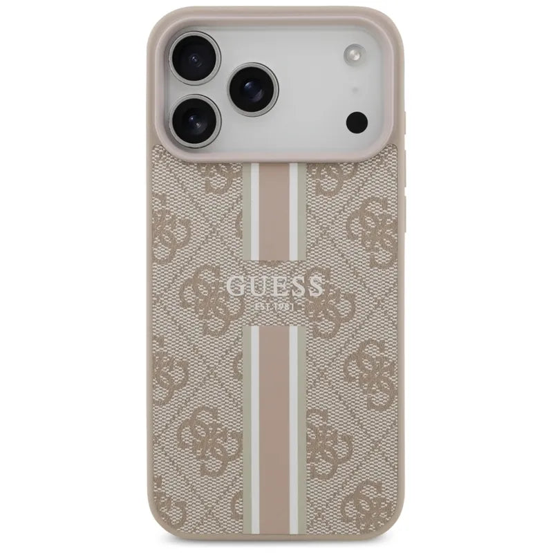 Guess 4G Printed Stripes MagSafe – dėklas iPhone 17 Pro Max (rožinis)