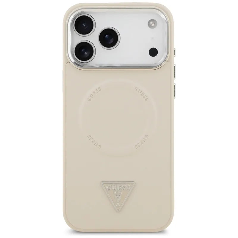 Guess Triangle Logo MagSafe dėklas iPhone 17 Pro Max (smėlio spalvos)