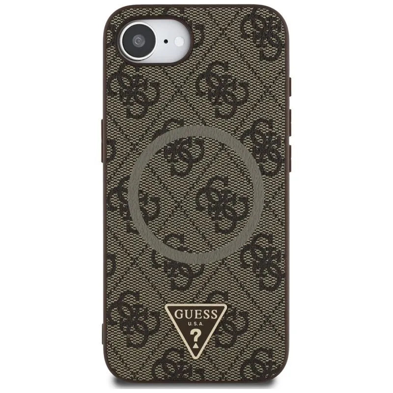 Guess 4G Ring Triangle Logo MagSafe – dėklas iPhone 16e (rudos spalvos)