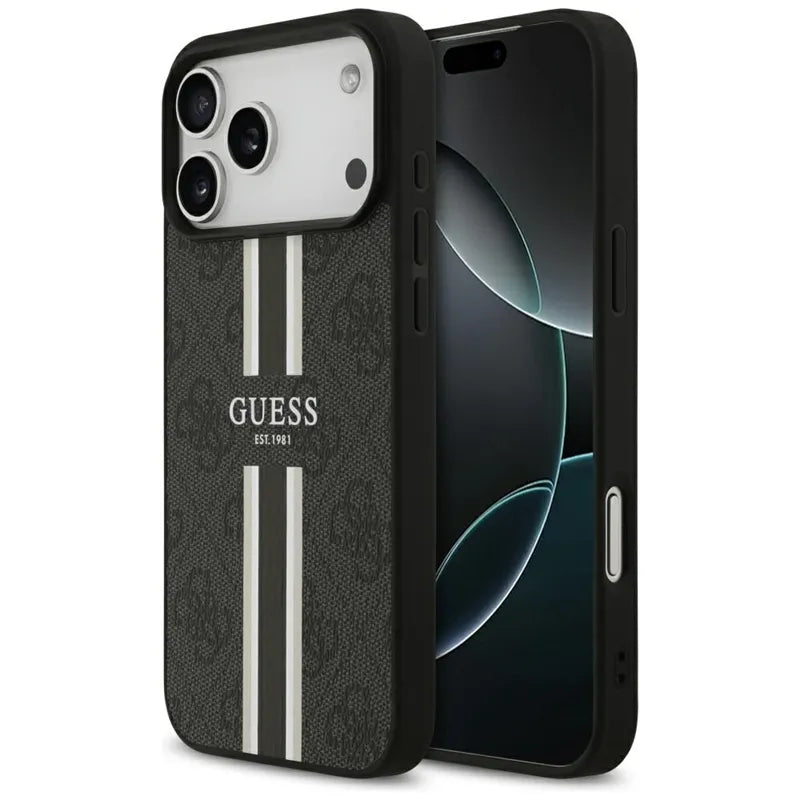 Guess 4G Printed Stripes MagSafe - Dėklas iPhone 17 Pro Max (juodas)