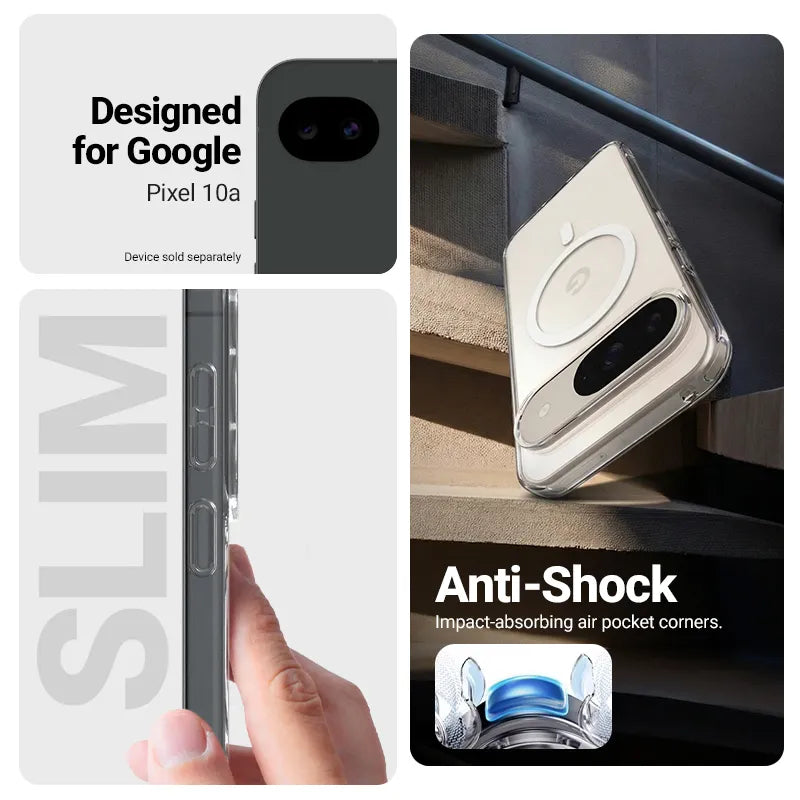 Crong Hybrid Clear Magnetic – „MagSafe“ dėklas, skirtas „Google Pixel 10a“ (skaidrus)