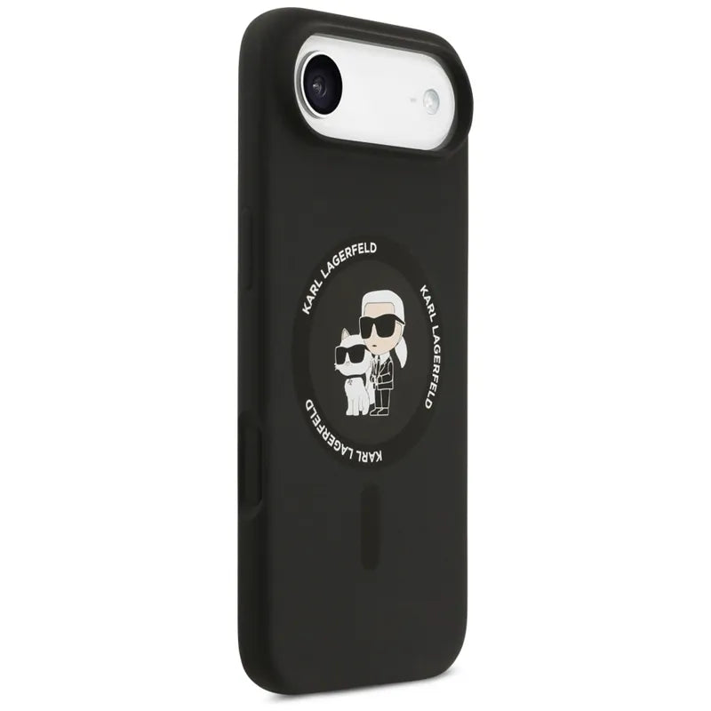 Karl Lagerfeld Silicone Karl & Choupette Ring MagSafe – dėklas iPhone Air (juodas)