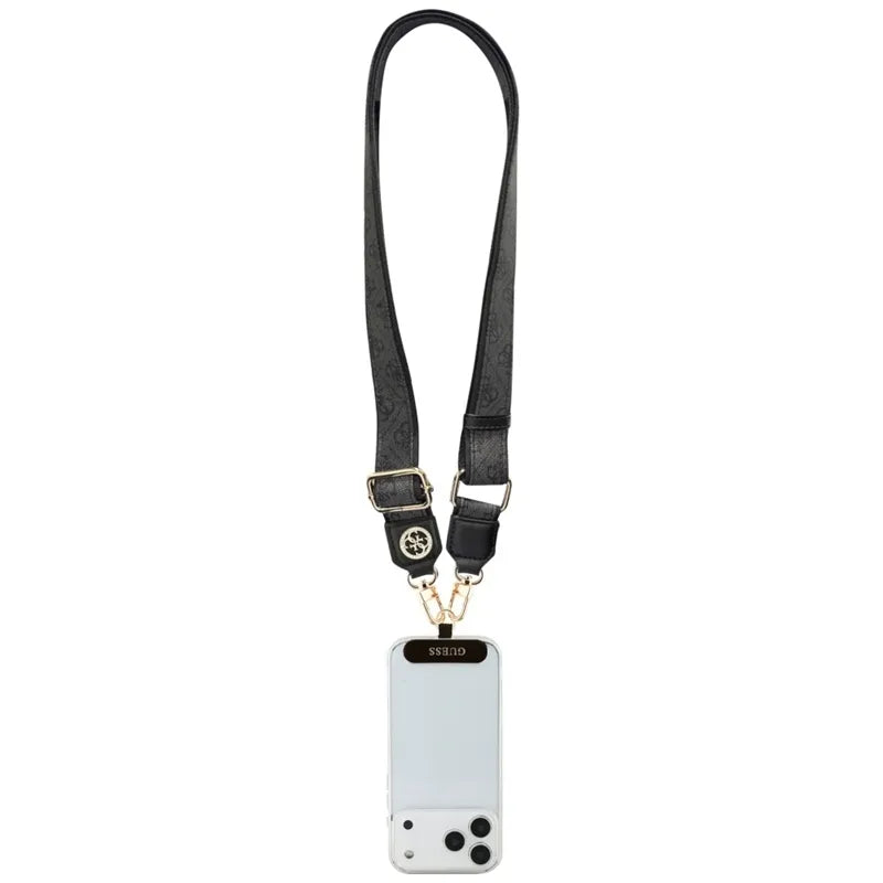 „Guess Universal Crossbody Strap 4G Tether Patch Strass Metal Logo“ – universalus dirželis / virvelė telefonui (juodas)