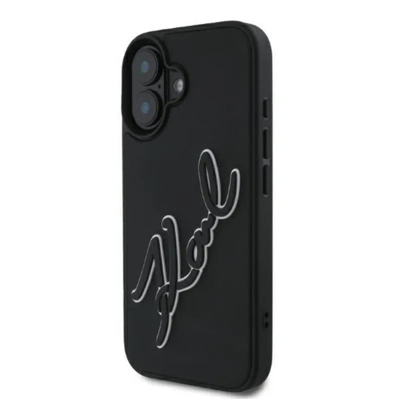 Karl Lagerfeld 3D Rubber Bicolor Signature – Dėklas iPhone 16 telefonui (juodas)