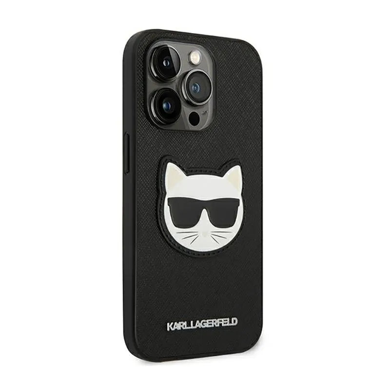 Karl Lagerfeld Saffiano Choupette Head Patch Case dėklas - dėklas iPhone 14 Pro (juodas)