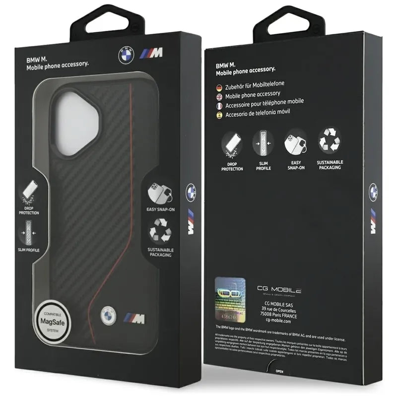 BMW M Carbon Line & Logo MagSafe – dėklas iPhone 17 (raudonas)