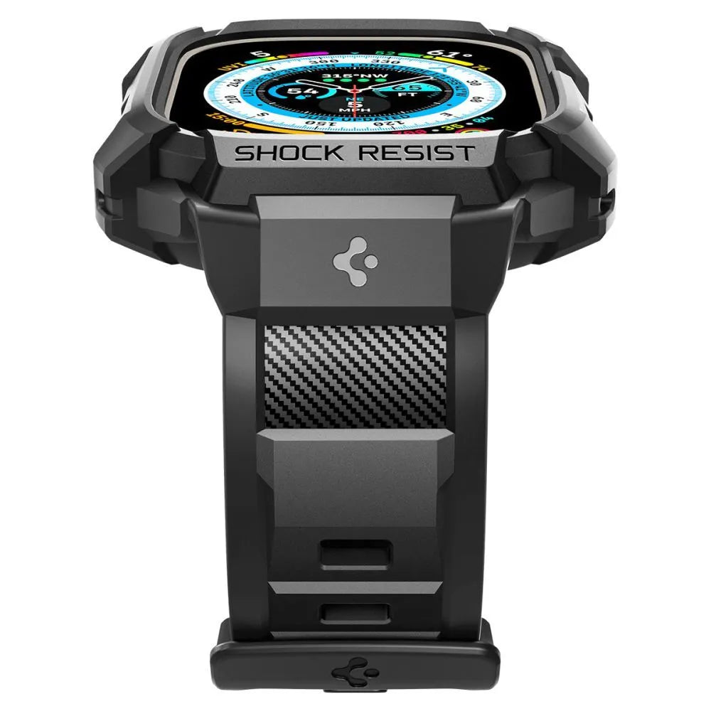 Spigen Rugged Armor Pro dėklas – dirželis su dėklu „Apple Watch Ultra“ 49 mm (juodas)