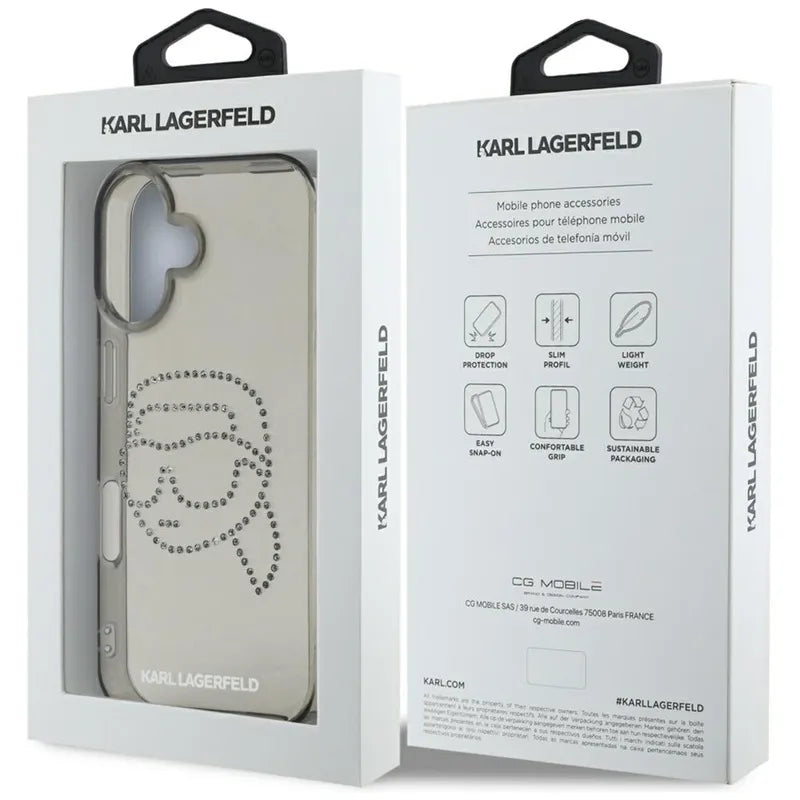 Karl Lagerfeld IML Rhinestones Karl Head - Dėklas, skirtas iPhone 16 (juodas)