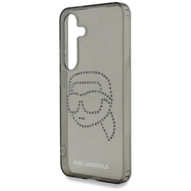 Karl Lagerfeld Rhinestones Karl Head Logo – dėklas Samsung Galaxy S25 telefonui (juodas)