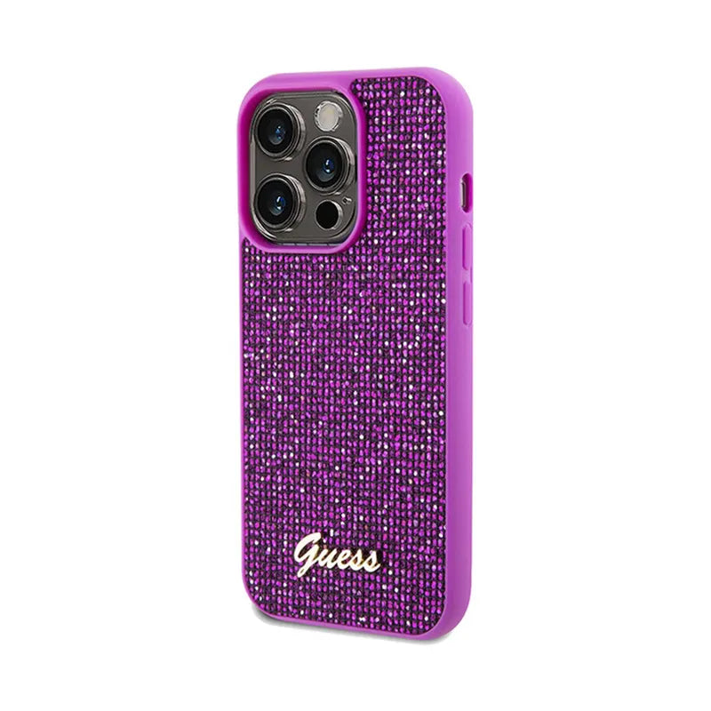 Guess Disco Metal Script – dėklas „iPhone 14 Pro“ (fuksijos spalvos)