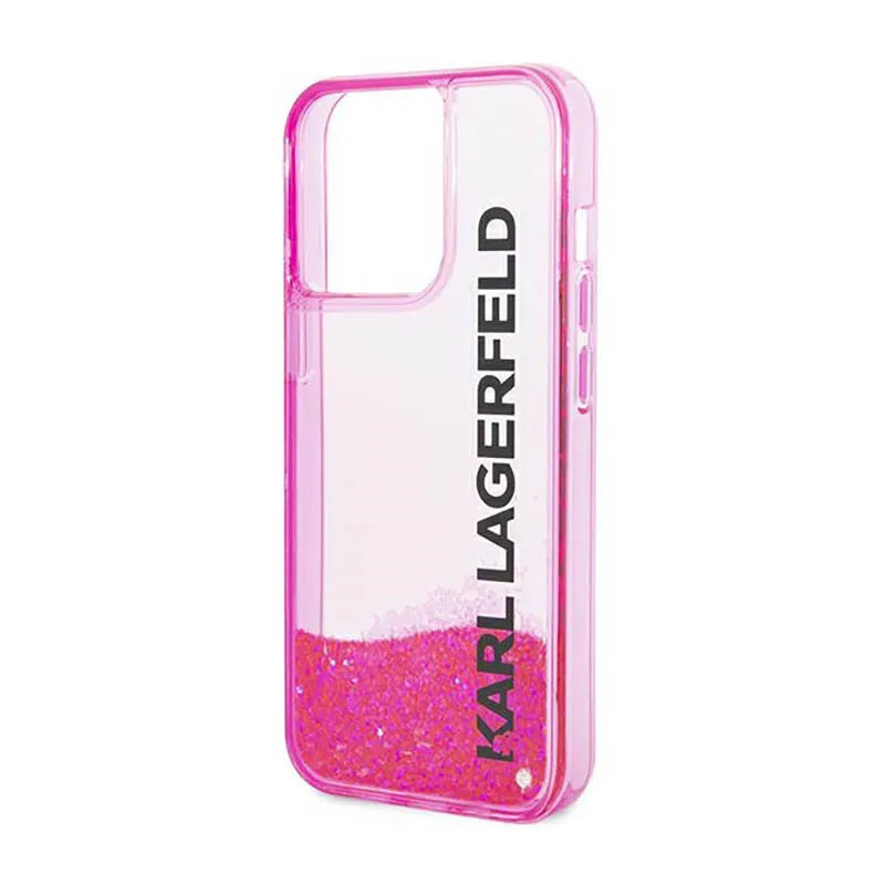 „Karl Lagerfeld Liquid Glitter Translucent Elongated Logo“ dėklas – dėklas, skirtas „iPhone 14 Pro Max“ (rožinis)