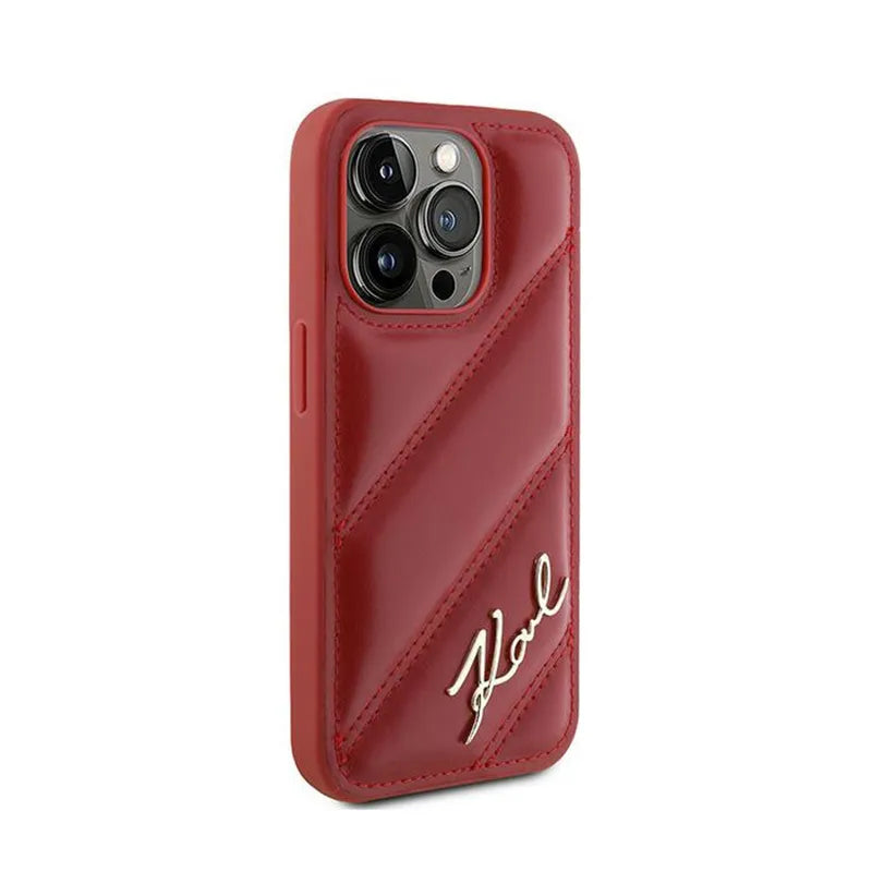 Karl Lagerfeld Diagonal Quilted Script – dėklas iPhone 15 Pro Max (raudonas)