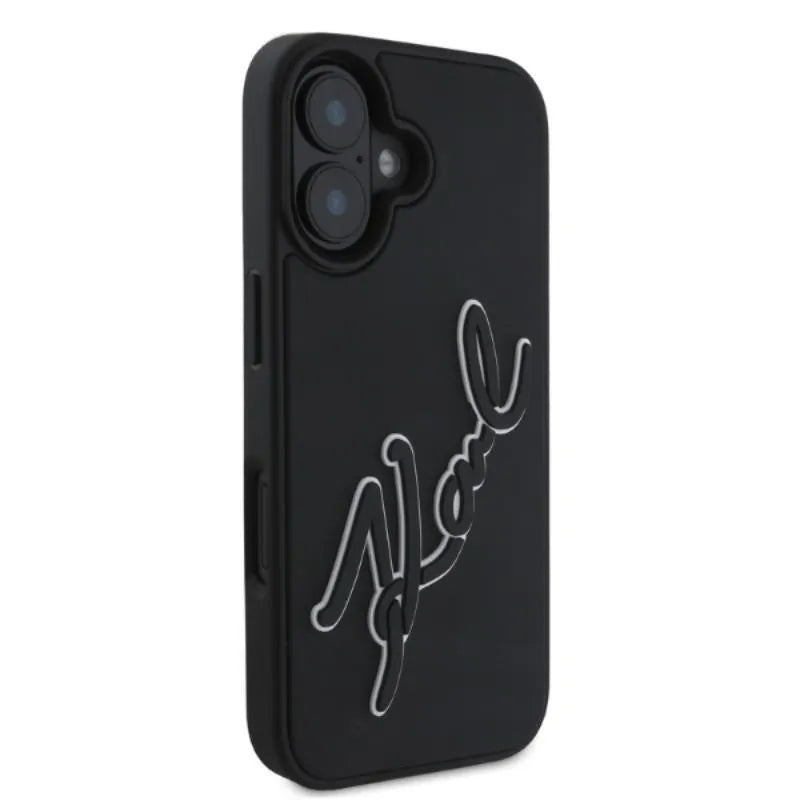 Karl Lagerfeld 3D Rubber Bicolor Signature – Dėklas iPhone 16 telefonui (juodas)