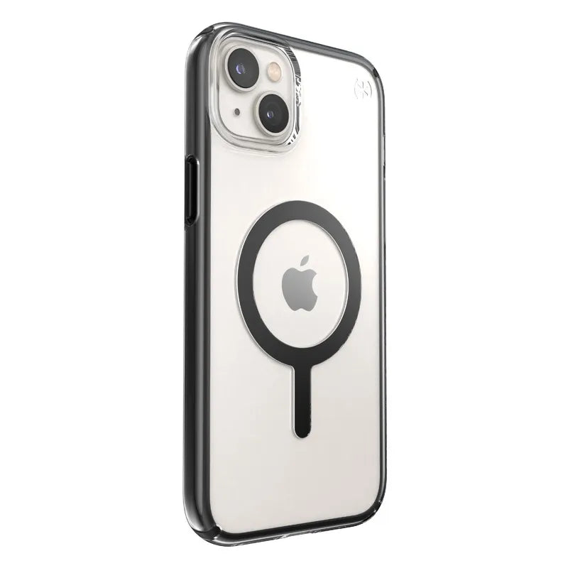 Speck Presidio Perfect-Clear su Impact Geometry® + MagSafe – dėklas, skirtas iPhone 15 Plus / 14 Plus su MICROBAN danga (skaidrus / juodas)