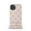 DKNY Leather Checkered Mono Pattern & Printed Stripes – dėklas skirtas iPhone 15 / 14 / 13 (rožinis)