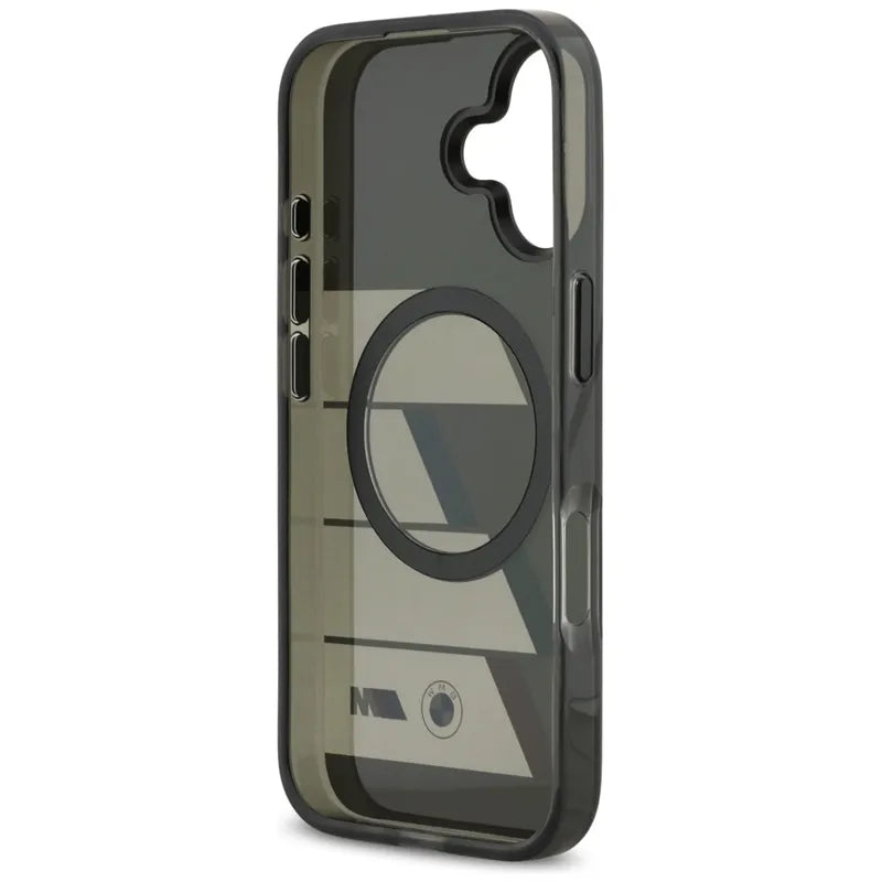 BMW M IML Metal Buttons Tricolor Lines MagSafe – Dėklas iPhone 17 (antracitas)