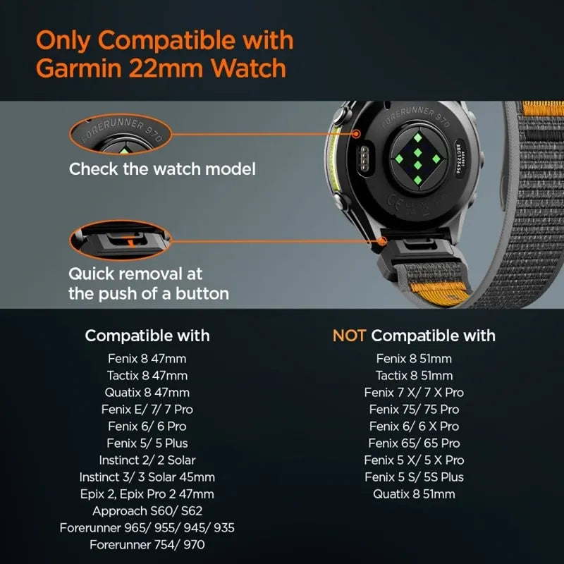 Spigen Athlex Air – „Garmin QuickFit“ dirželis 22 mm (Active Black / Orange)