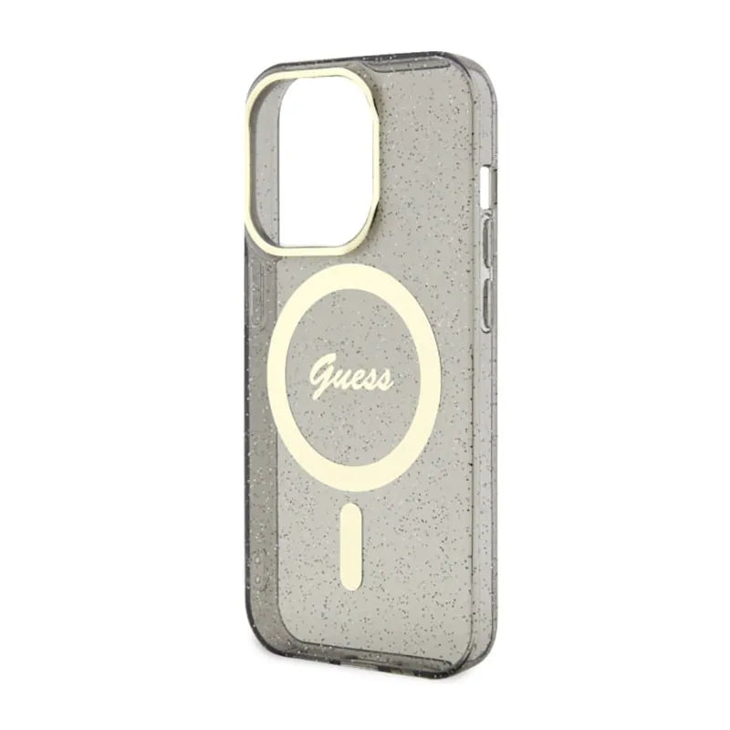 Guess Glitter Gold MagSafe – Dėklas iPhone 14 Pro Max (Juodas)