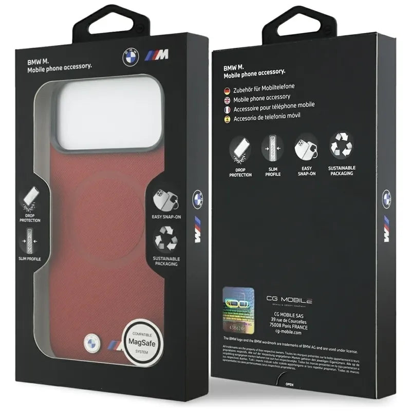 BMW M FW Metal Logo MagSafe – dėklas iPhone 17 Pro Max (raudonas)