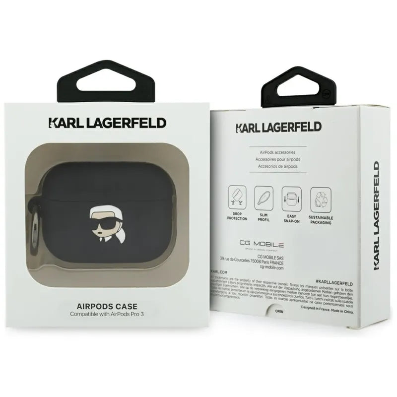 Karl Lagerfeld Silicone Karl Head 3D dėklas – Apple AirPods Pro 3 (juodas)