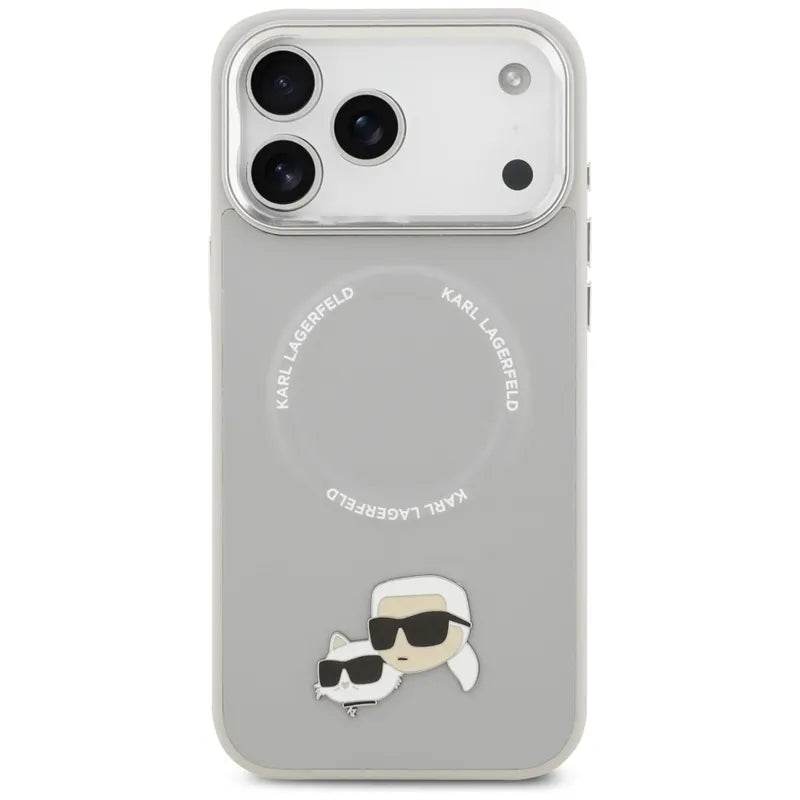 Karl Lagerfeld Karl & Choupette Pins MagSafe – dėklas, skirtas iPhone 17 Pro (pilkas)