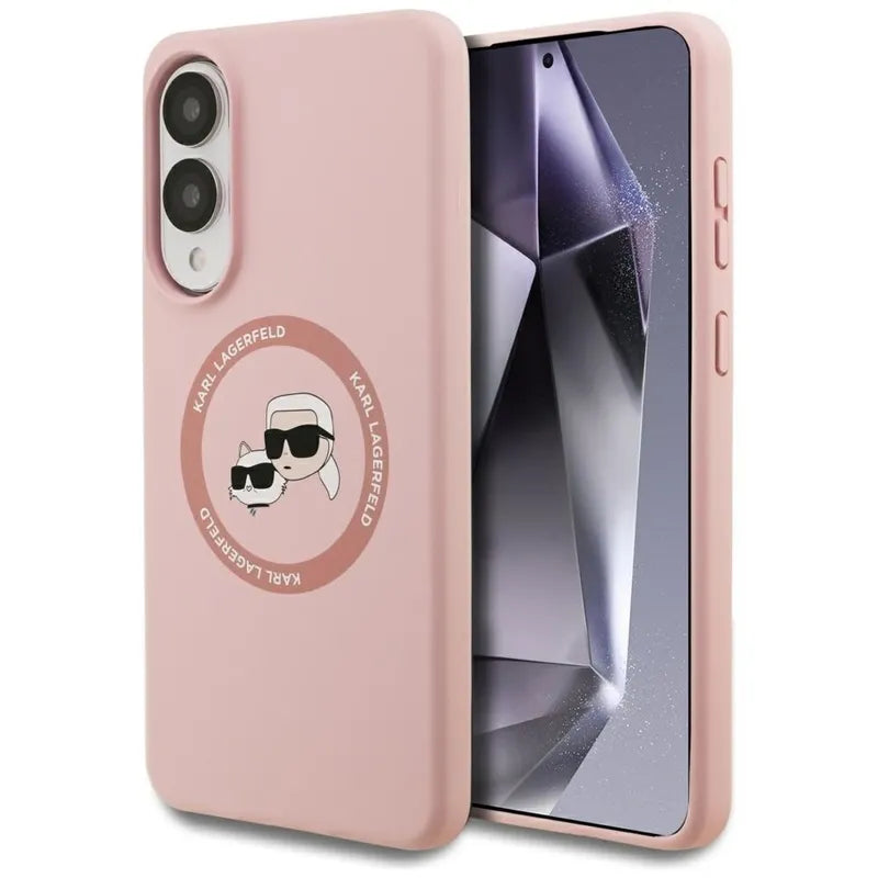 Karl Lagerfeld Silicone Double Heads And Circle MagSafe – dėklas Samsung Galaxy S25 Edge (rožinis)