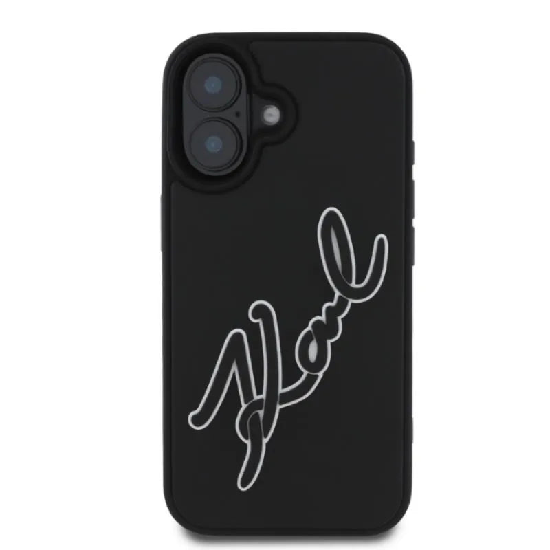 Karl Lagerfeld 3D Rubber Bicolor Signature – Dėklas iPhone 16 telefonui (juodas)