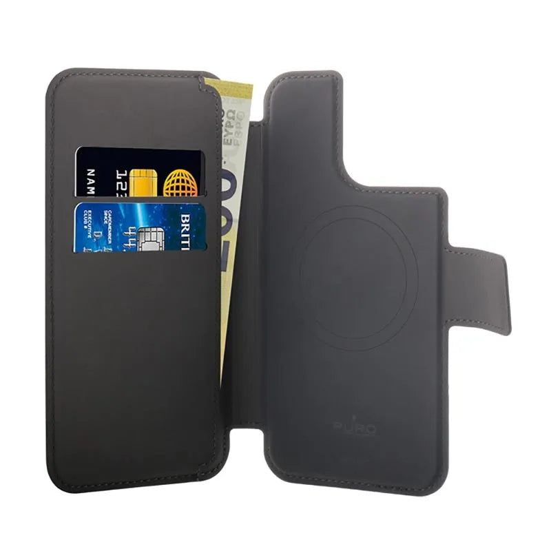 PURO Folio MagSafe dėklas – 2-in-1 dėklas, skirtas iPhone 14 Pro / 13 Pro (juodas)