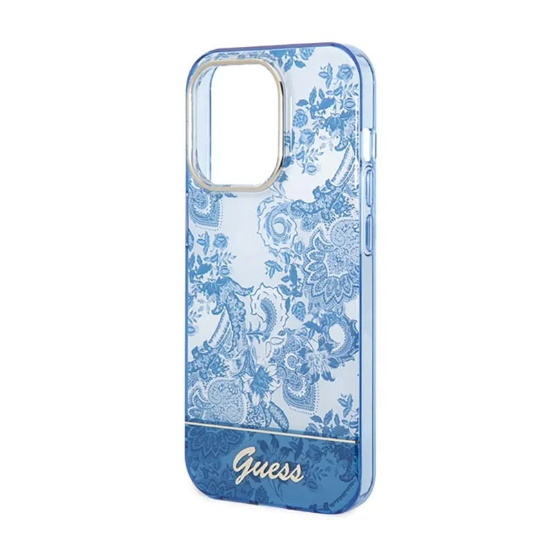 „Guess Porcelain Collection“ – dėklas „iPhone 14 Pro Max“ telefonui (mėlynas)