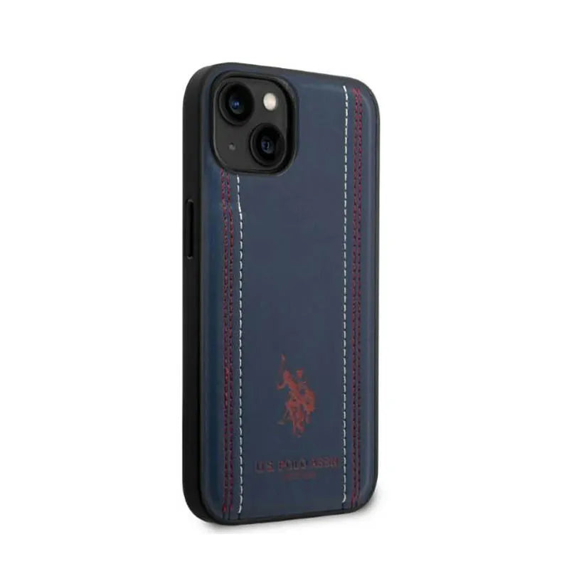 US Polo Assn Leather Stitch – dėklas iPhone 14 Plus (tamsiai mėlynas)