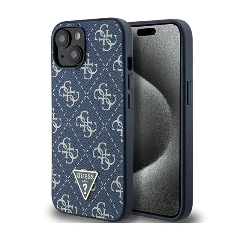 Guess 4G Triangle Metal Logo – dėklas iPhone 15 Plus (mėlynas)