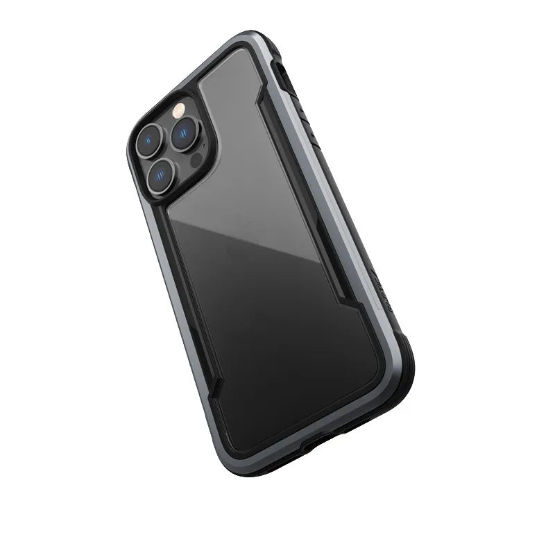 „X-Doria Raptic Shield“ – aliuminis dėklas „iPhone 14 Pro Max“ (atsparus kritimui iš 3 m) (juodas)