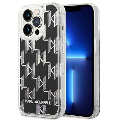 Karl Lagerfeld Monogram Liquid Glitter – Dėklas iPhone 14 Pro (juodas)