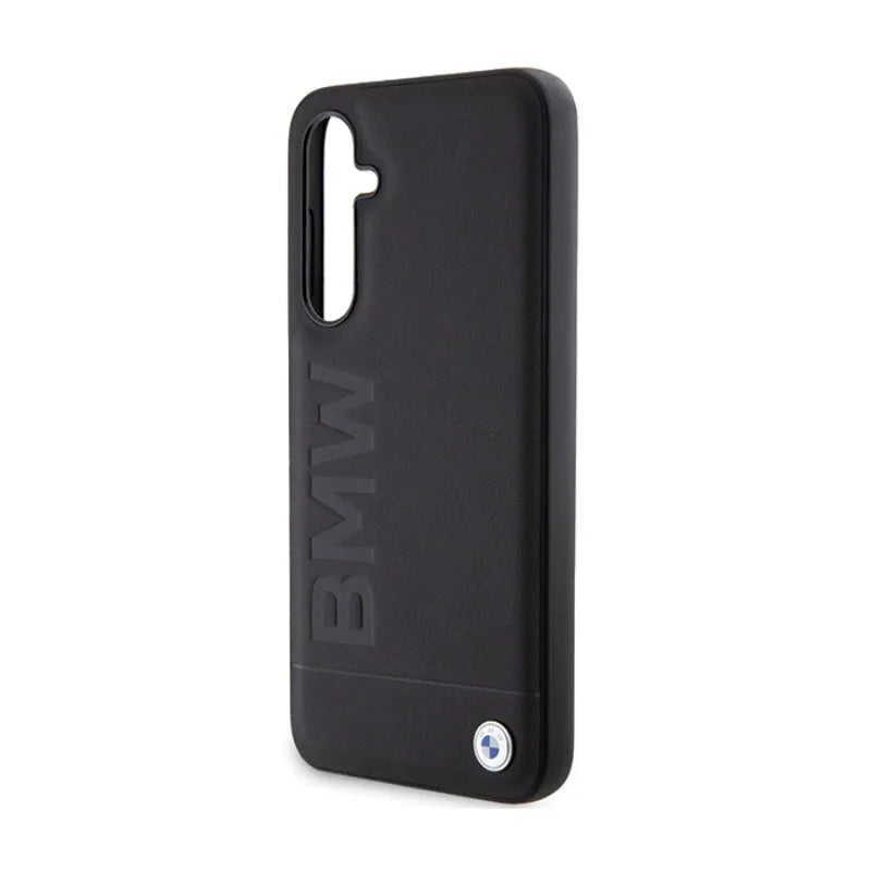 BMW Leather Hot Stamp dėklas Samsung Galaxy S23 FE išmaniajam telefonui (juodas)