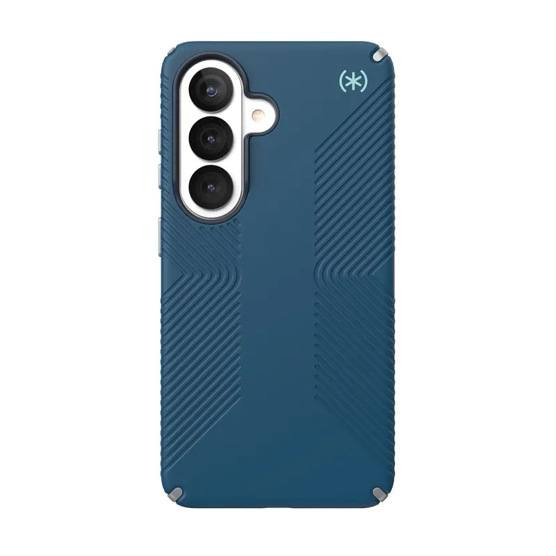 Speck Presidio2 Grip Magnet – apsauginis dėklas su MagSafe, skirtas Samsung Galaxy S26 (Deep Sea/Silver Metallic/Spell Blue)