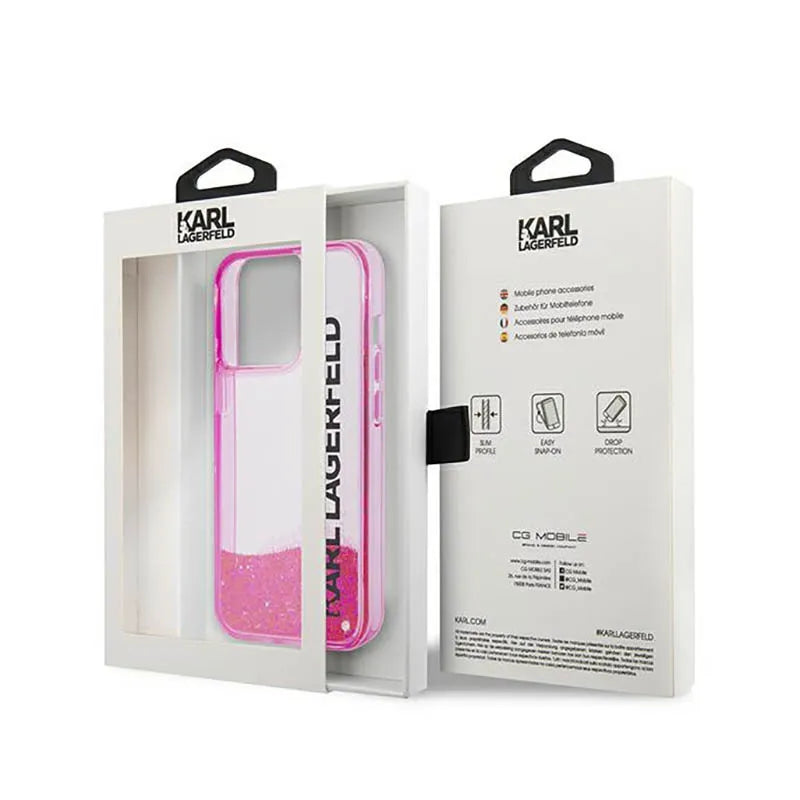 „Karl Lagerfeld Liquid Glitter Translucent Elongated Logo“ dėklas – dėklas, skirtas „iPhone 14 Pro Max“ (rožinis)