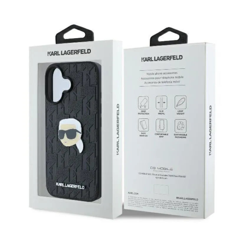 Karl Lagerfeld Monogram Karl Head Pin – dėklas iPhone 16 (juodas)