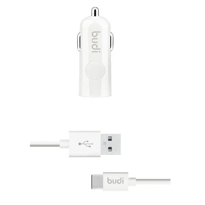 Budi - 1 USB automobilinis įkroviklis su LED indikatoriumi + USB C tipo laidas